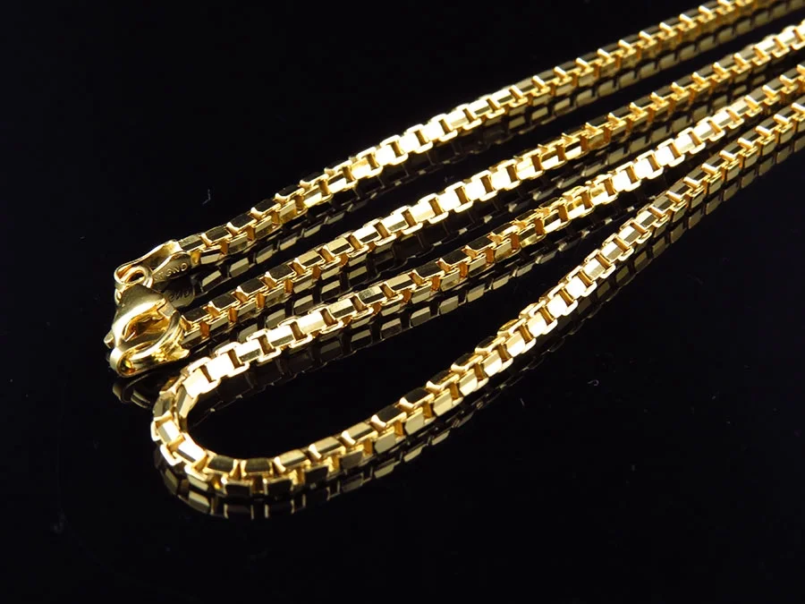 Solid Genuine 10K Yellow Gold Box Style 2.5MM Chain Necklace 24-30 Ins
