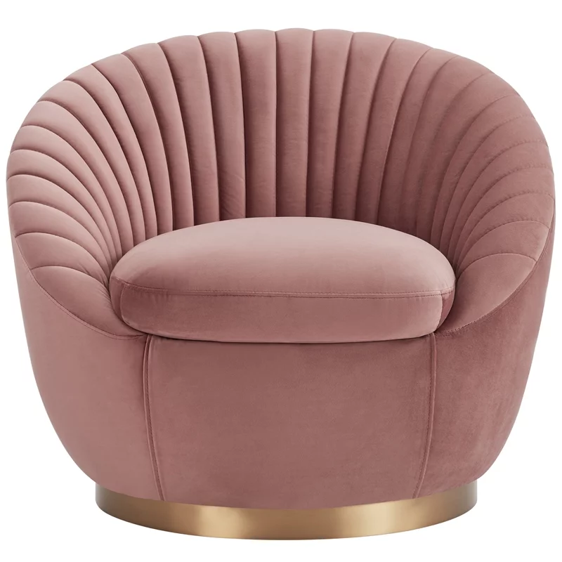 Mitzy Pink Blush Velvet Swivel Accent Chair Gold Base Curved Back