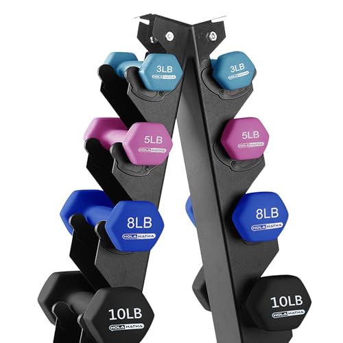 HolaHatha Neoprene Dumbbell Free Hand Weight Set with Rack, Ideal for Home Exercises to Gain Tone and Definition