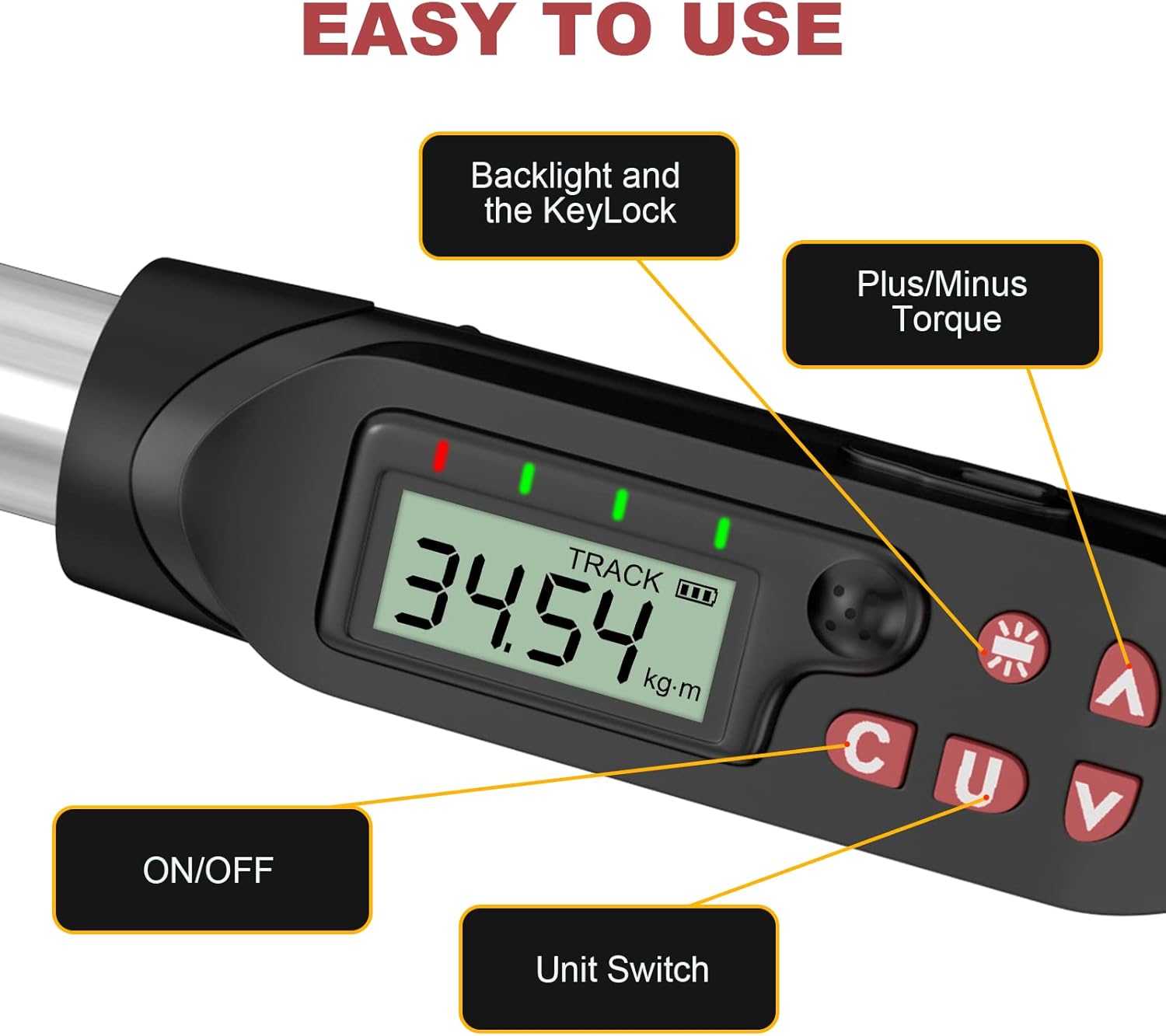 VANPO 1/2-Inch Drive Digital Torque Wrench(12.5-250.8 ft-lbs./17-340Nm), Accurate to ±2%, Torque Wrench Set with Buzzer & LED Indicator