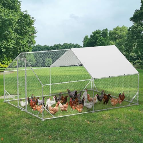 Heavy Duty Walk-in Chicken Coop, Large Metal Poultry Cage with Waterproof UV Cover & Round Top Design
