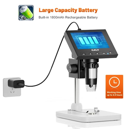Elikliv Microscope, LCD Digital Coin Microscope 1000x, Coin Magnifier with 8 Adjustable LED Lights, PC View Compatible with Windows/MacBook, EDM4