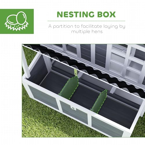 PawHut Wooden Chicken Coop, 39" Chicken House with Nesting Box, Pull-Out Tray, Waterproof Roof, Hen House Outdoor Poultry Cage for 4-6 Chickens