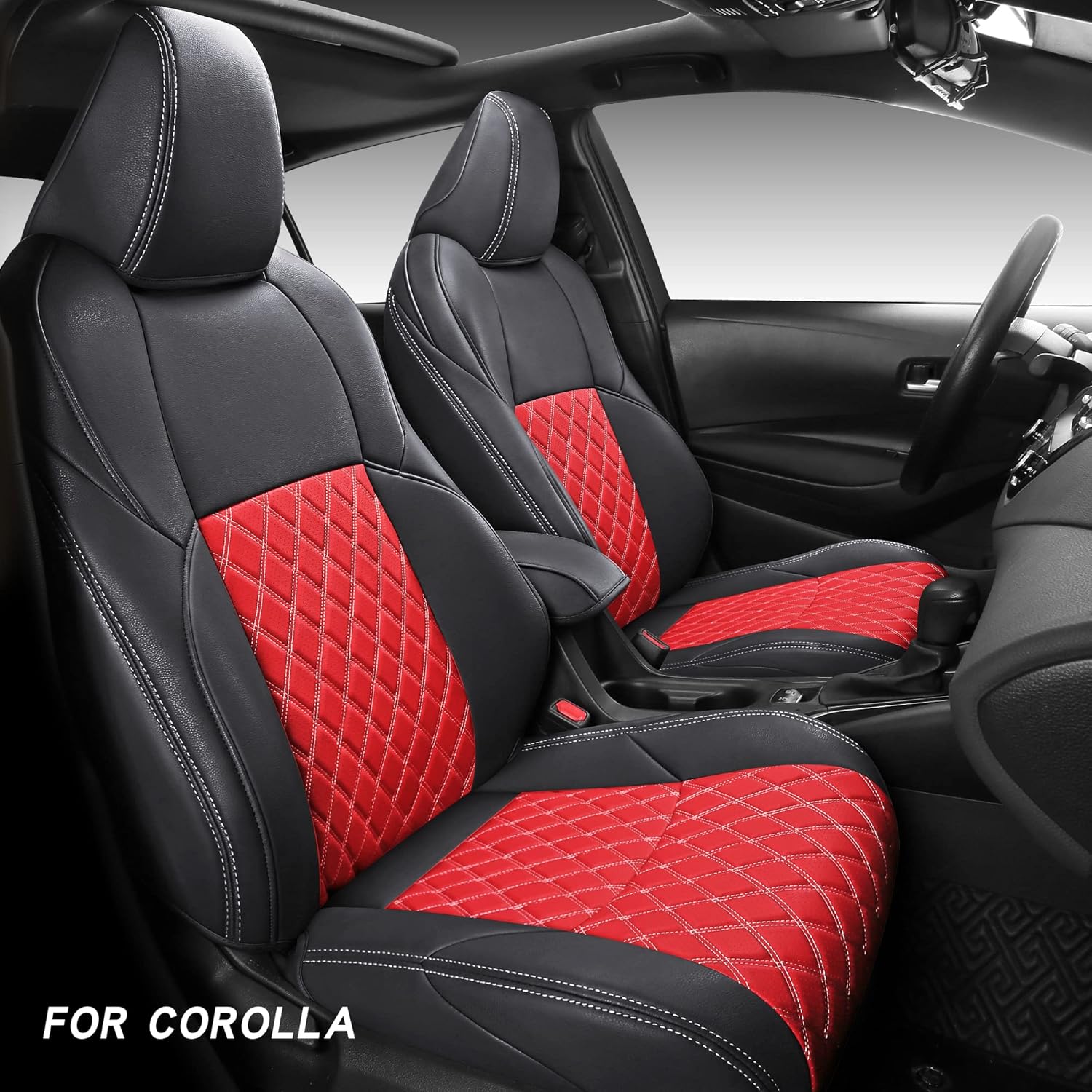 NS YOLO Full Coverage Faux Leather Custom Car Seat Covers Fit for Toyota Corolla (2020-2022 Corolla Hybrid, Black & Red)