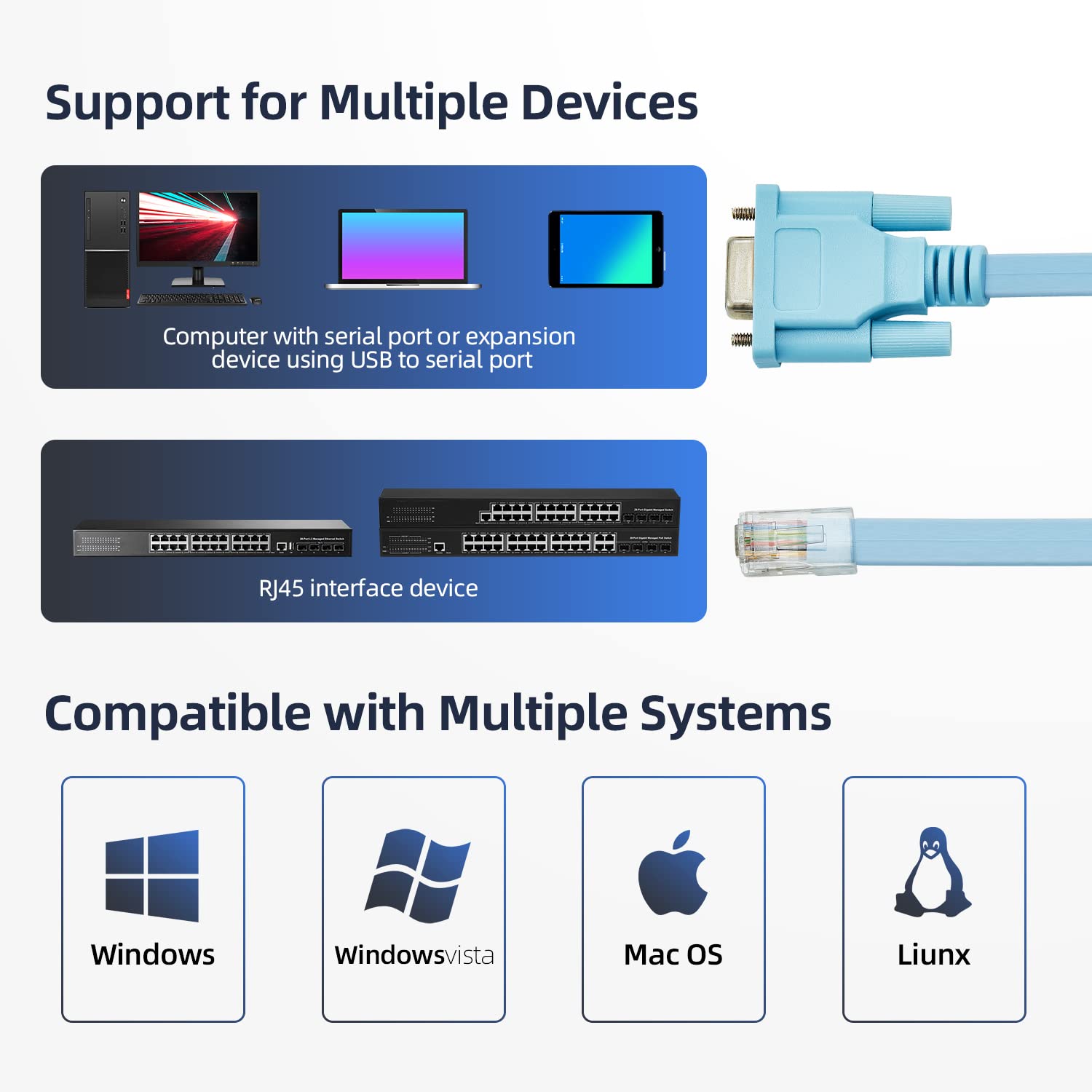 RJ45 to DB9 Console Cable, 1.8m/6ft RS232 to RJ45 Console Cables Serial Port Management Adapter Compatible with Cisco Router Switch