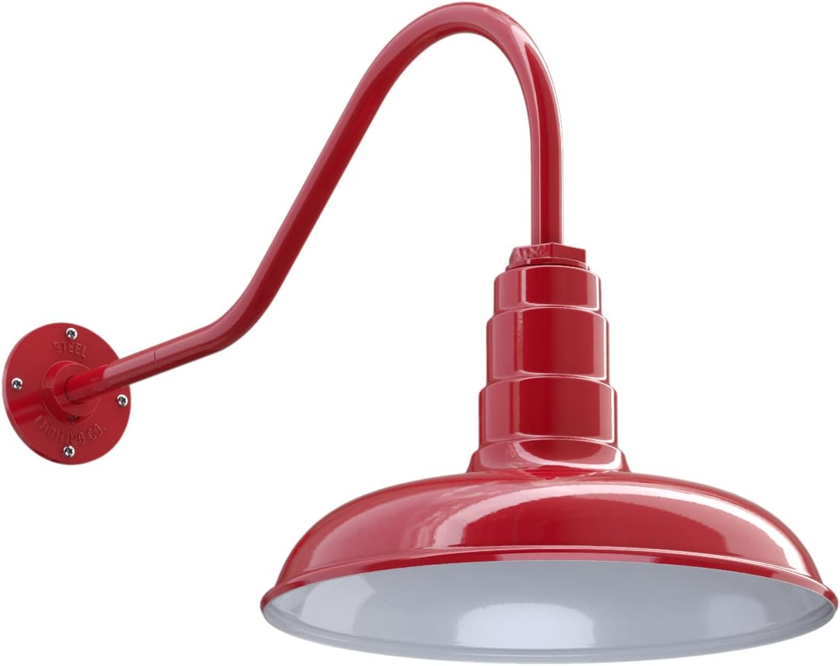 Steel Lighting Co. Topanga Barn Light | Dusk to Dawn Sensor | Outdoor Wall Mounted | 14 inch Dome | 11 inch Gooseneck | Farmhouse Garage Light Made