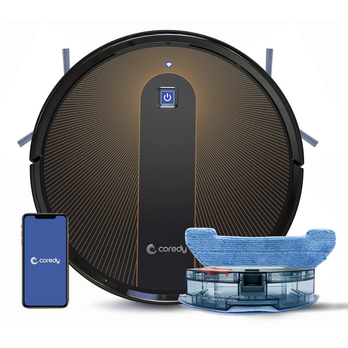 Coredy Robot Vacuum Cleaner and Mop, Compatible with Alexa, Mopping System, Boost Intellect, Virtual Boundary Supported, 2200Pa Suction, Super-Thin