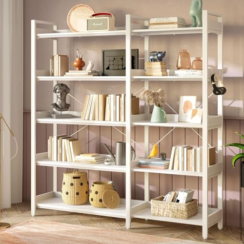 Rolanstar Bookshelf 5 Tier with 4 Hooks, Reversible Corner Bookshelf