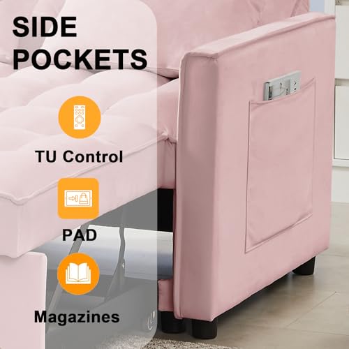 68.11" Corduroy Sleeper Chair Bed with USB Port, Cup Holders & Side Storage Pockets – 3-in-1 Foldable Sofa Bed for Guest Room, Living Room – White