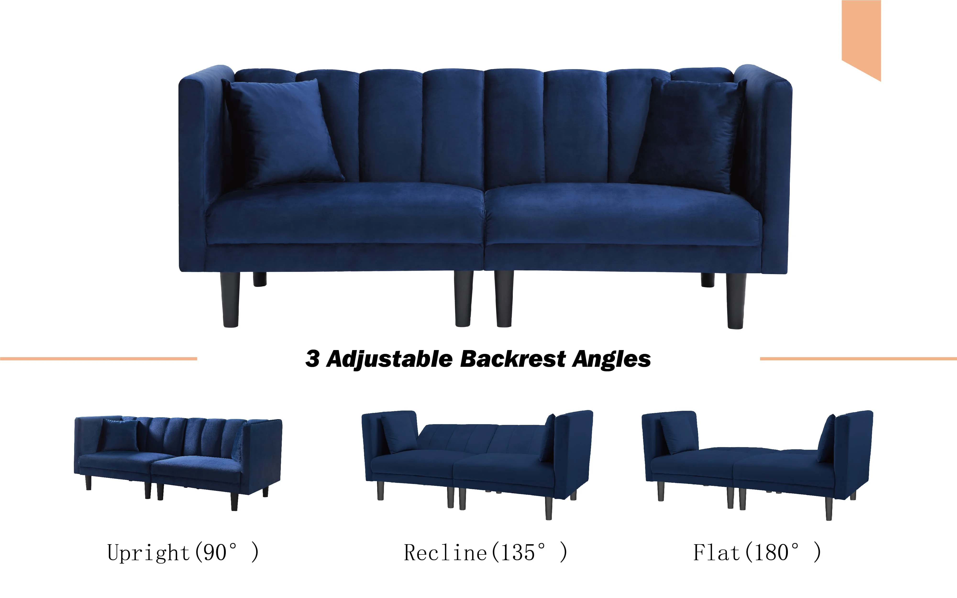 BSHTI Futon Sofa bed, Upholstered with velvet fabric, which is soft and comfortable converted into a sleeping bed