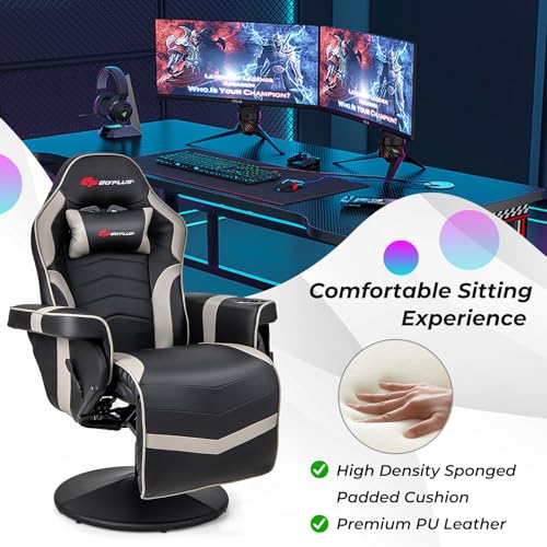 Goplus Massage Gaming Chair, Racing Style Gaming Recliner w/Adjustable Backrest and Footrest