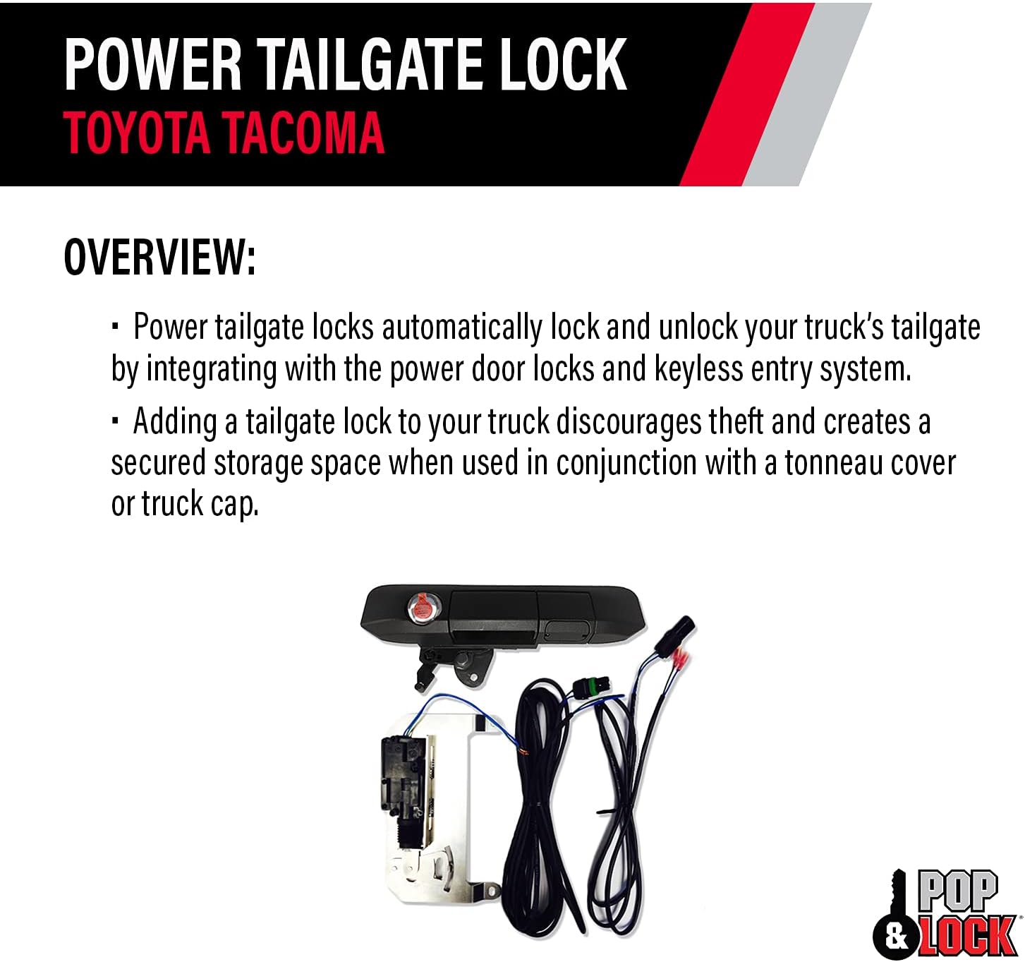 Pop & Lock PL8540 Black Power Tailgate Lock with Bolt Codeable Technology for Toyota Tacoma (Smart Lock Combo)