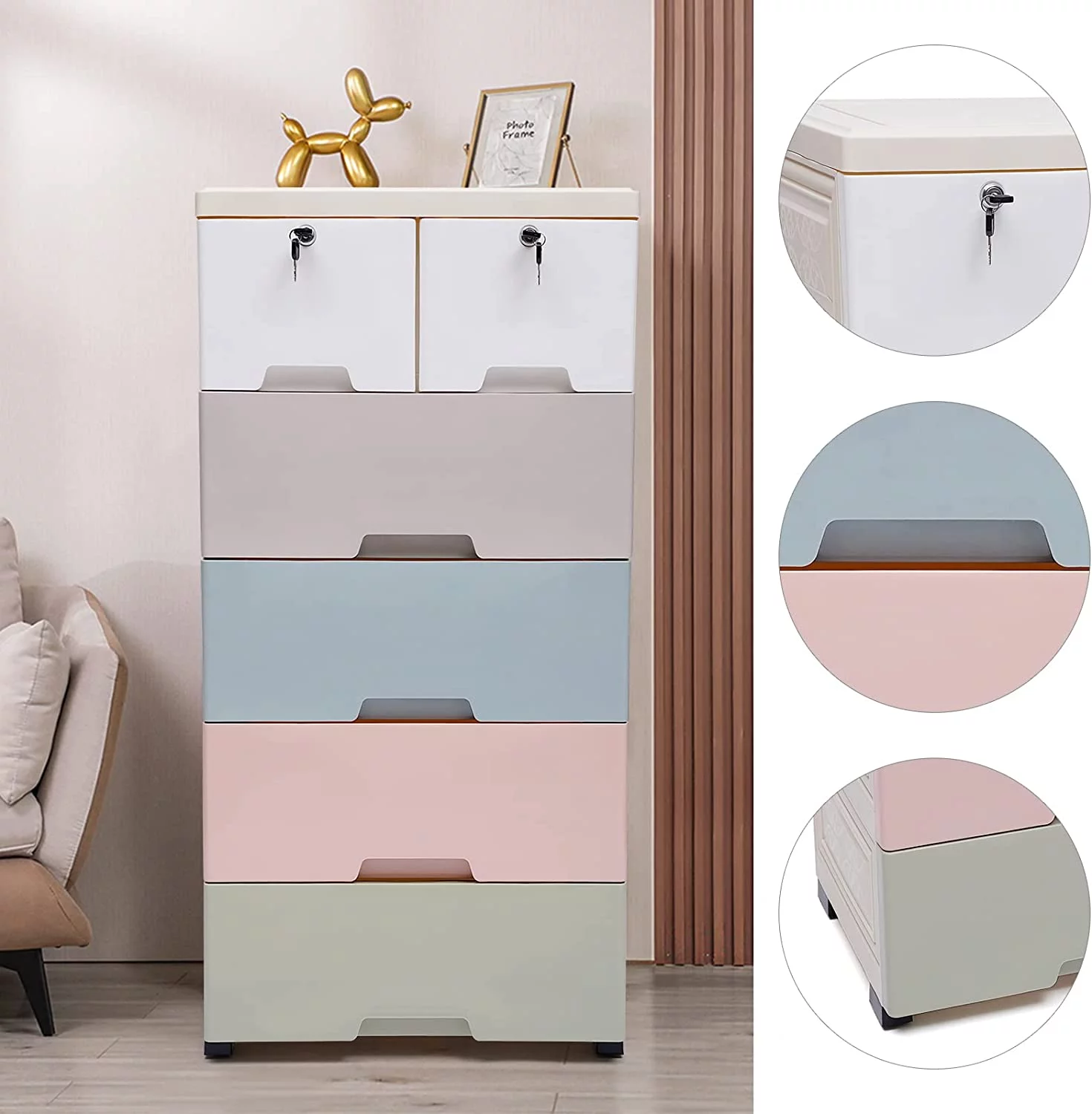 Miumaeov Plastic Drawers for Clothes, Storage Cabinet with 6 Drawers, Closet Drawers Tall Dresser Organizer for Clothes, Living Room