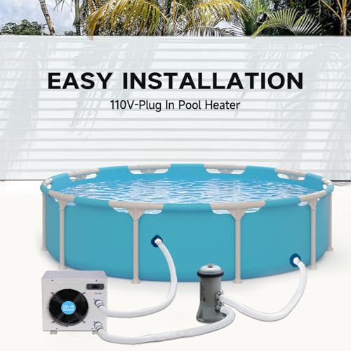 14000BTU Above Ground Pool Heater, Electric Swimming Pool Heat Pumps for Pools up to 4000 gallons, Fits 9/11/15 Foot Pool and Spas, 120V/60Hz, PLC50