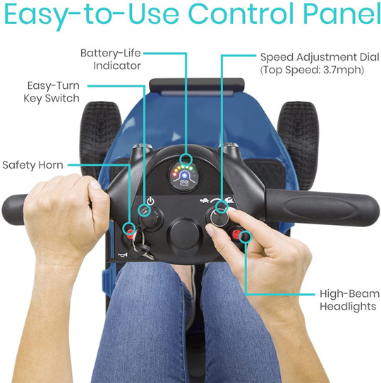 Vive 4 Wheel Mobility Scooter - Electric Powered Wheelchair Device - Compact Heavy Duty Mobile for Travel, Adults, Elderly
