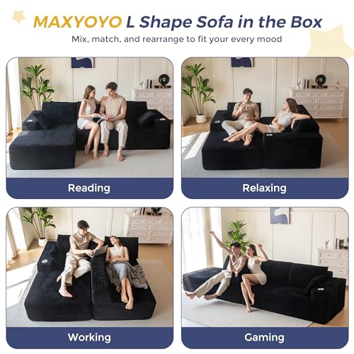 MAXYOYO 110" Modular Sectional Couch with L-Shape Chaise, Modern Boneless Couch for Living Room, Sofa in A Box, Oversized Sofa Sleeper with Deep Seat