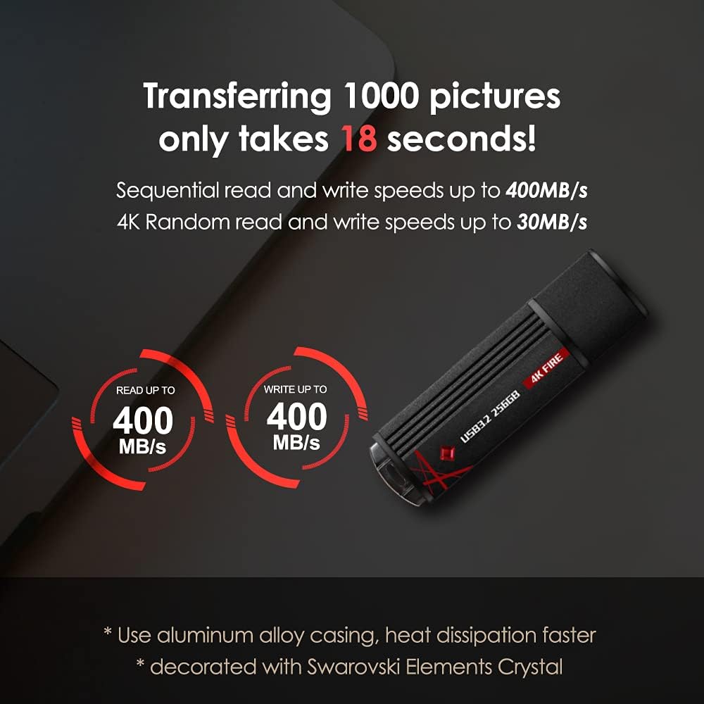 TCELL 4K Fire 512GB USB 3.2 Flash Drive 400MB/s Above,UASP Supported