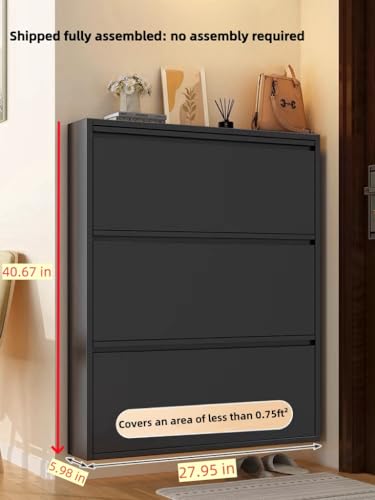 Shoe Cabinet Storage for Entryway,No-Assembly Large Shoe Rack Cabinet with 3 flip Drawers