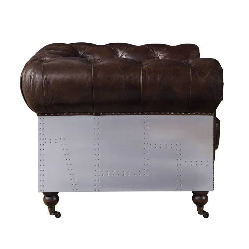 ACME Aberdeen Top Grain Leather Tufted Sofa in Vintage Brown