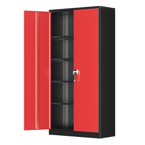 Greenvelly Steel SnapIt Storage Cabinet 72" Locking Metal Garage Storage Cabinet with 4 Adjustable Shelves, 2 Doors and Lock for File, Office, Garage