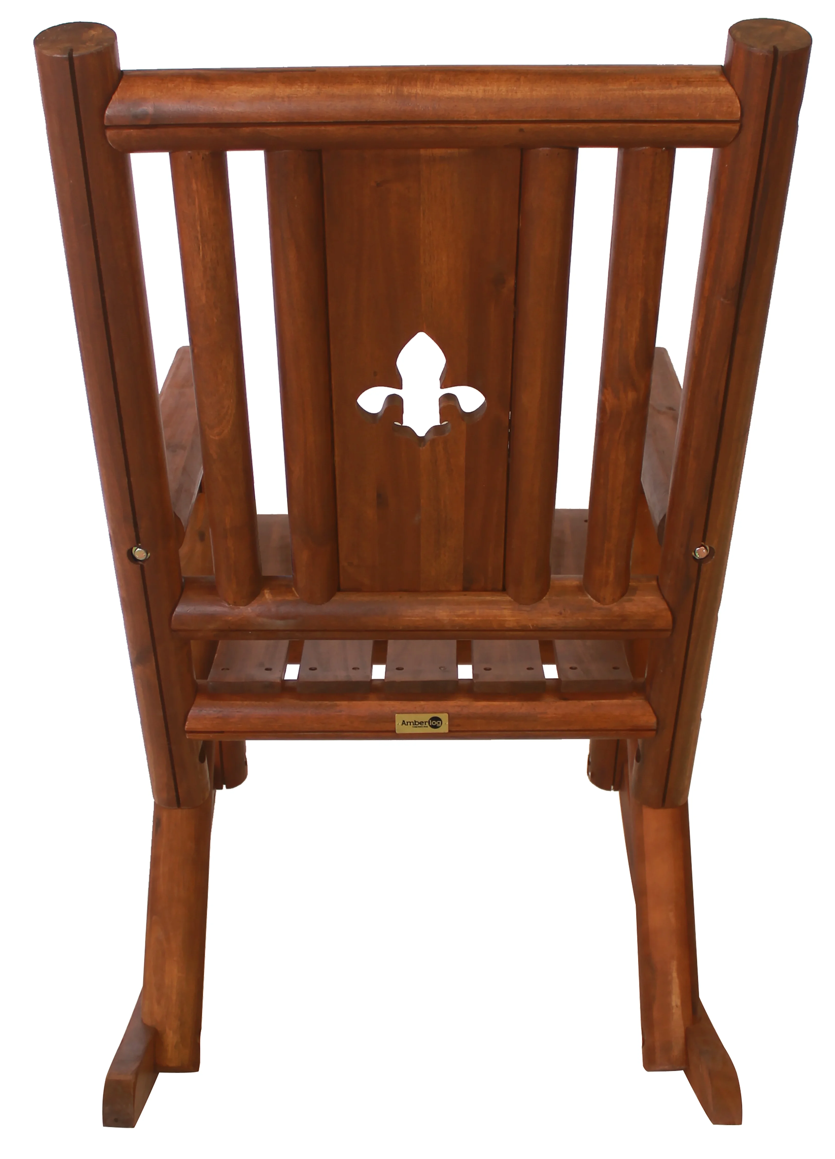 Leigh Country TX 36003 Amber-Log Fleur-De-Lis Adult Wood Outdoor Patio Rocking Chair - Brown