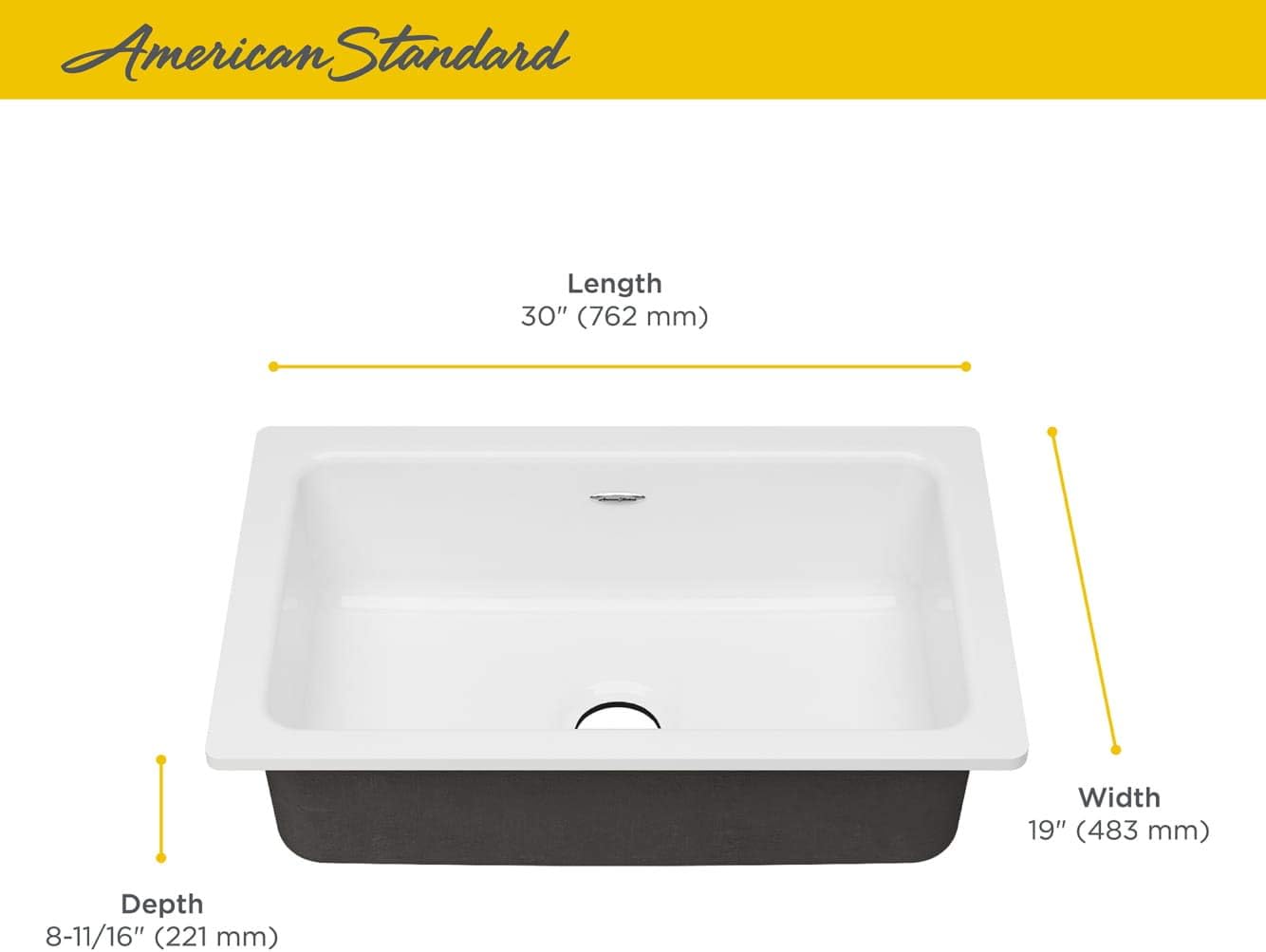 American Standard 77SB30190.308 Delancey 30 x 19 Single Bowl Cast Iron Kitchen Sink Brilliant White
