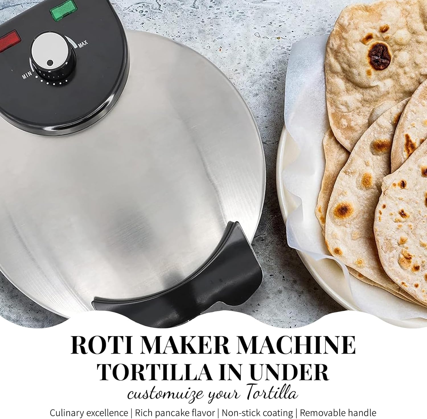 Electric Roti Maker Tortilla Press 10 Inch Multipurpose Electric Tortilla Maker Automatic Electric Chapati Press with Removable Handle Roti Tortilla