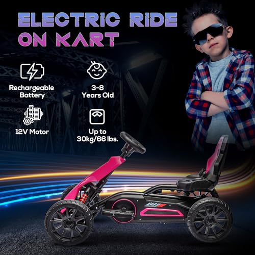 Aosom 12V Electric Go Kart for Kids, Outdoor Ride-On Toy with Forward Backward Drive & Adjustable Speed, Gift for Child 3-8 Years Old, White