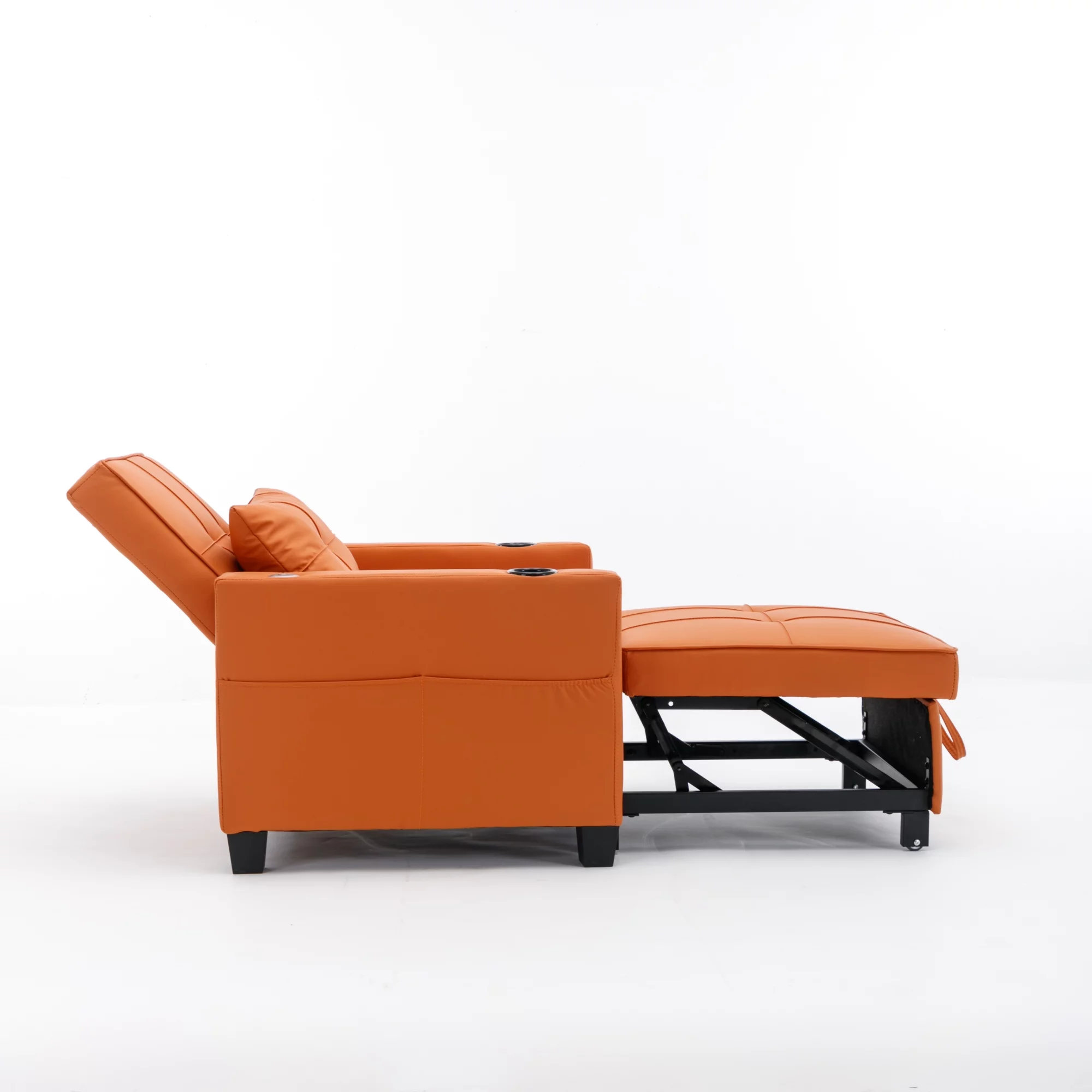 Futon Chair Bed Convertible Chair 3-in-1 Pull Out Sleeper Chair Beds with USB Ports, Armchair Bed Sleeper for Living Room (Orange Leather)