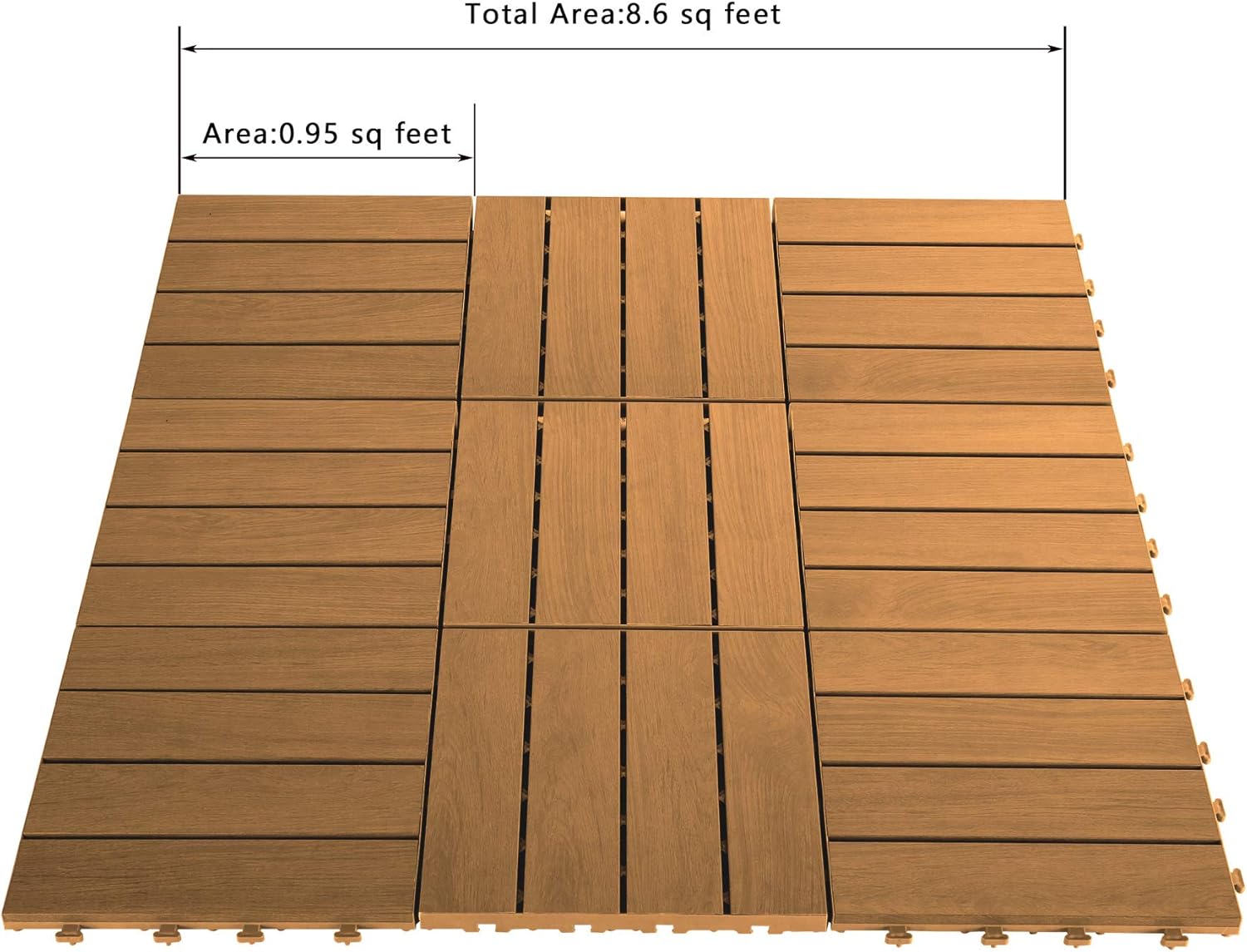 Domi Outdoor Living 9PCS Aluminum Interlocking Deck Patio Decking Tiles, 12” x 12” Wood Acacia Interlocking Decking