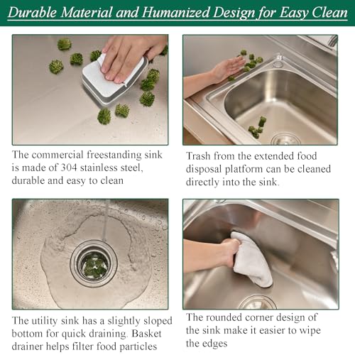 Stainless Steel Utility Sink Freestanding Kitchen Sink with Faucet Single Bowl 16 Gauge Outdoor Workbench with Knife Hole for Restaurant or Laundry