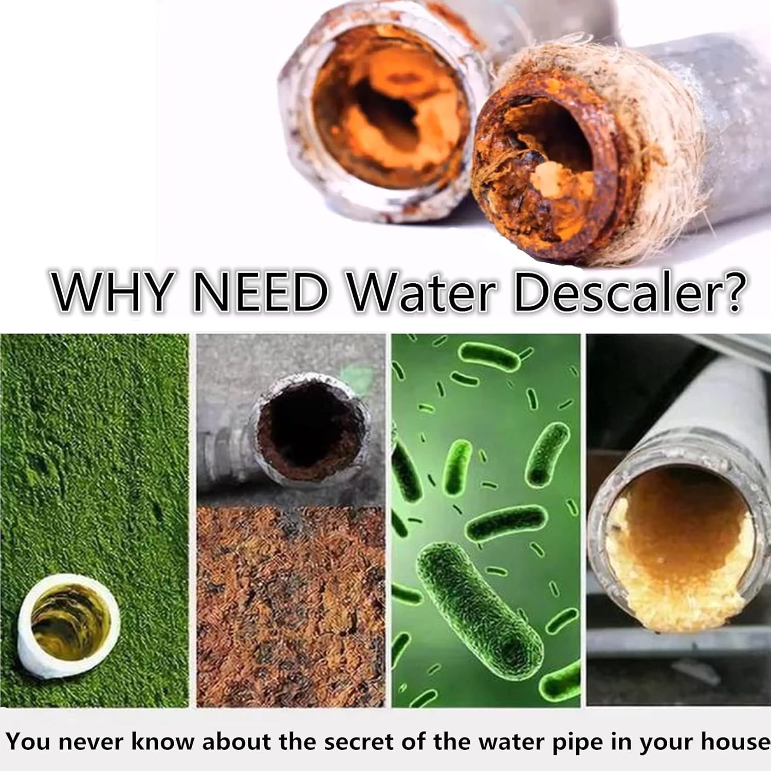 Timilge Electronic Water Descaler System Alternative Salt Free Water Softener for Whole House Reduces Limescale Prevent Deposits Build-up Hard Water