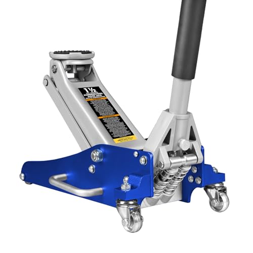 BIG RED T815016L Torin Hydraulic Low Profile Aluminum and Steel Racing Floor Jack with Dual Piston Quick Lift Pump, 1.5 Ton (3,000 lb) Capacity, Blue