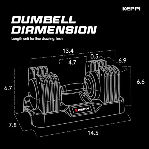 Keppi Adjustable Dumbbells Set-25lb/40lb/55lb/60lb, Anti-Slip Metal Fast Adjust Weight Handle, Exercise & Fitness for Full Body Workout