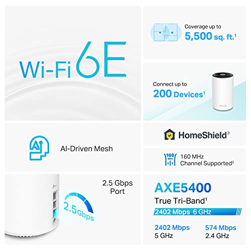 TP-Link Deco AXE5400 Tri-Band WiFi 6E Mesh System(Deco XE75 Pro) - 2.5G WAN/LAN Port, Covers up to 5500 Sq.Ft, Replaces WiFi Router and Extender