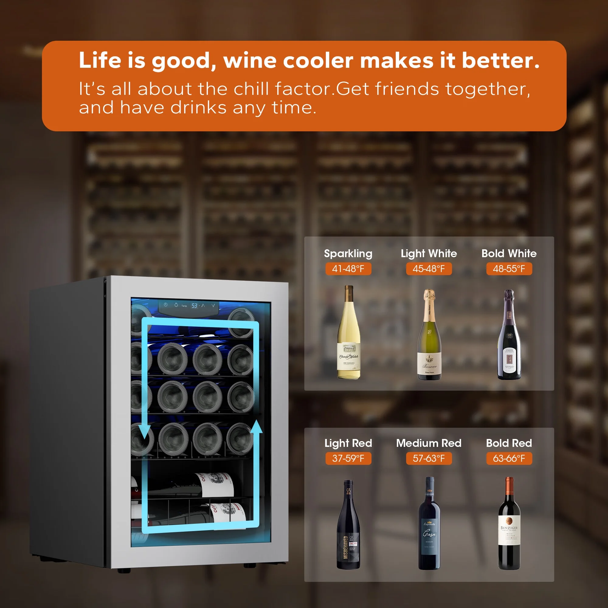 Ca'Lefort Wine Refrigerator Cooler，20 Bottle Mini Wine Fridge Freestanding Wine Cellar with Glass Door