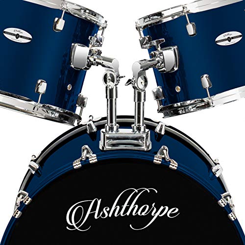 Ashthorpe 5-Piece Full Size Adult Drum Set with Remo Heads & Premium Brass Cymbals - Complete Professional Percussion Kit with Chrome Hardware