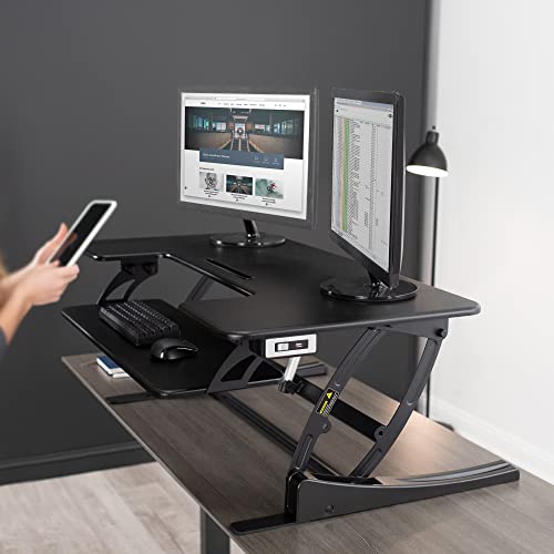 VIVO 36 inch Electric Height Adjustable Stand Up Desk Converter, VE Series, Sit to Stand Tabletop Dual Monitor Riser with USB Port, Black, DESK-V000VE