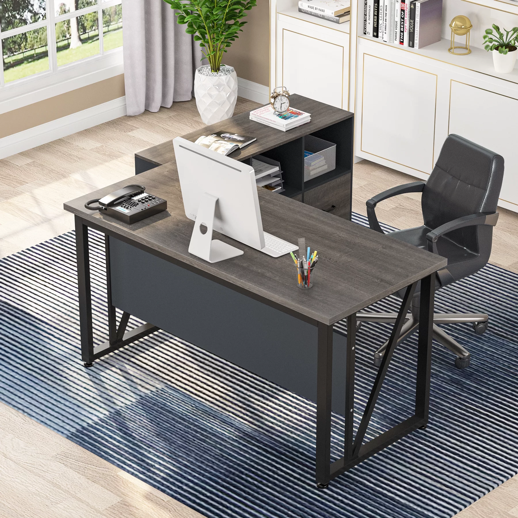 Tribesigns L-Shaped Computer Desk, 55 inches Executive Desk with 43"lateral File Cabinet