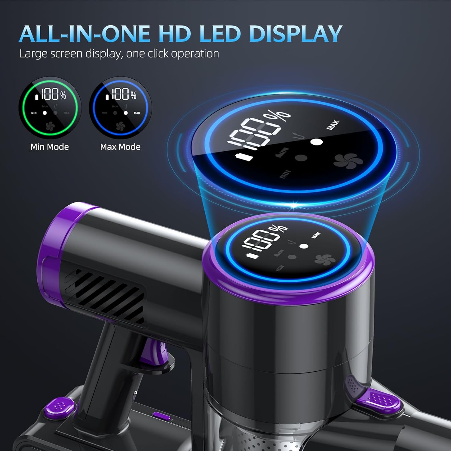 Cordless Vacuum Cleaner, 20KPA Stick Vacuum with LED Display