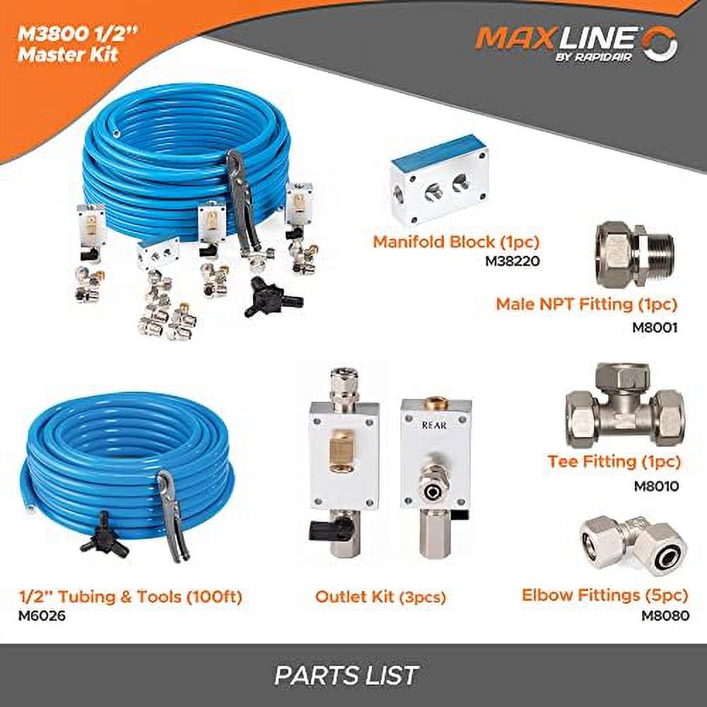 Pressured Leak-Proof Easy To Install Air Compressor Accessories Kit Piping System | 1/2 Inch X 100 Feet HDPE-Aluminum | Connects W/ Any Air