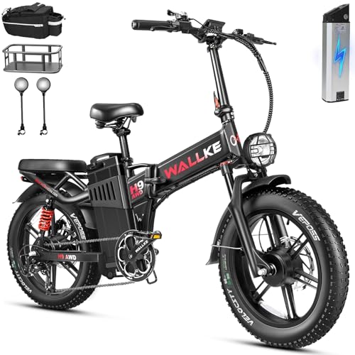 Wallke H9 AWD 3200W Dual Motor Electric Bike for Adult, 48V 82Ah/60Ah Sam-sung Cell Battery, 240-130 Mile 34MPH Fast Ebike