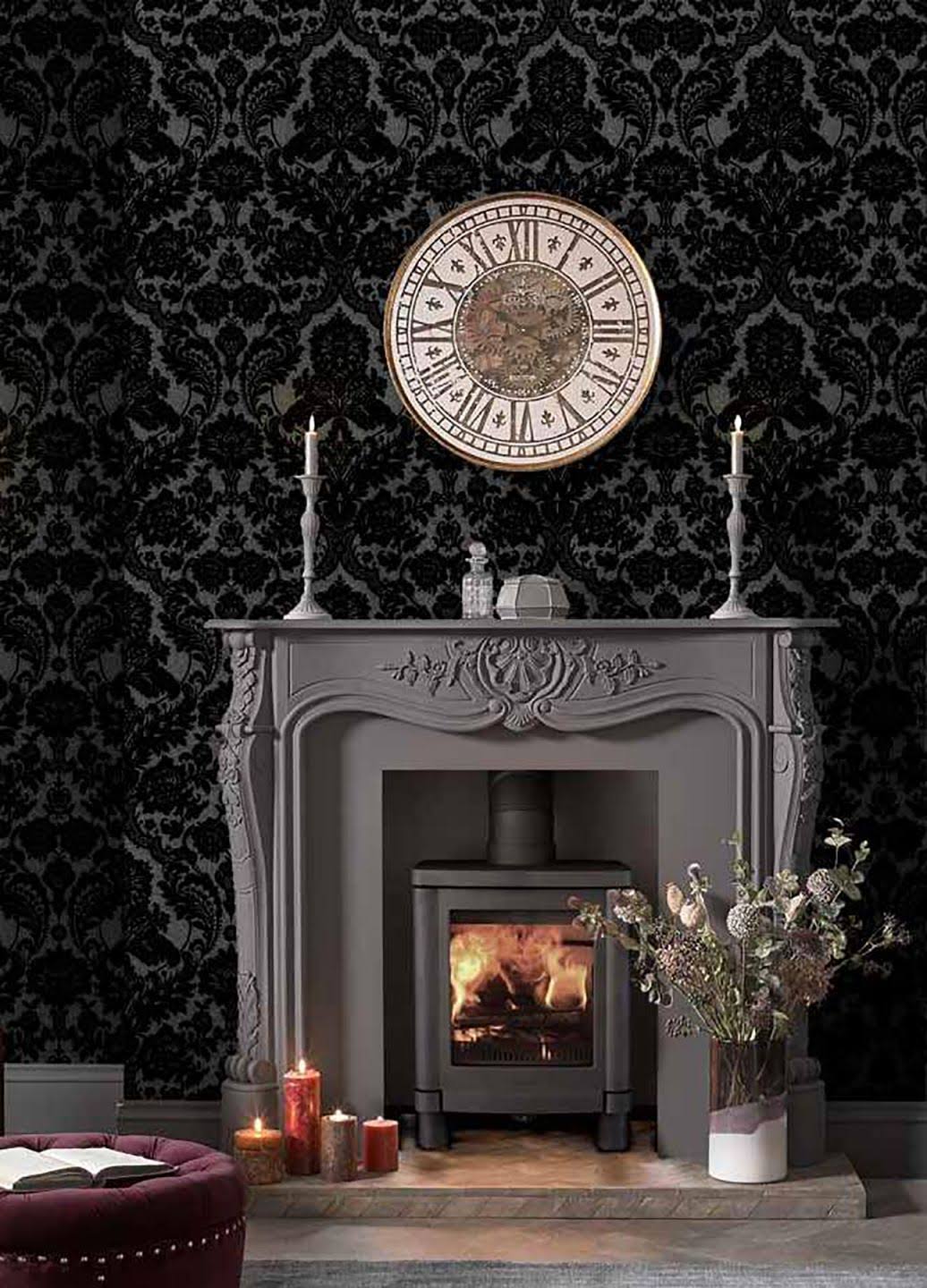 Graham u0026 Brown Gothic Damask Noir Wallpaper