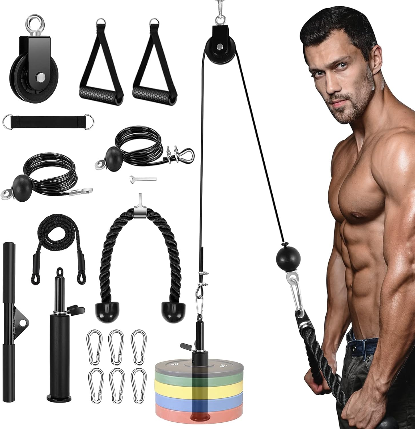 Cable Weight Pulley System Gym, Cable Pulley Attachments for Gym, Fitness Pulley Cable System, Home Gym Pully Exercise Equipment for LAT Pulldown