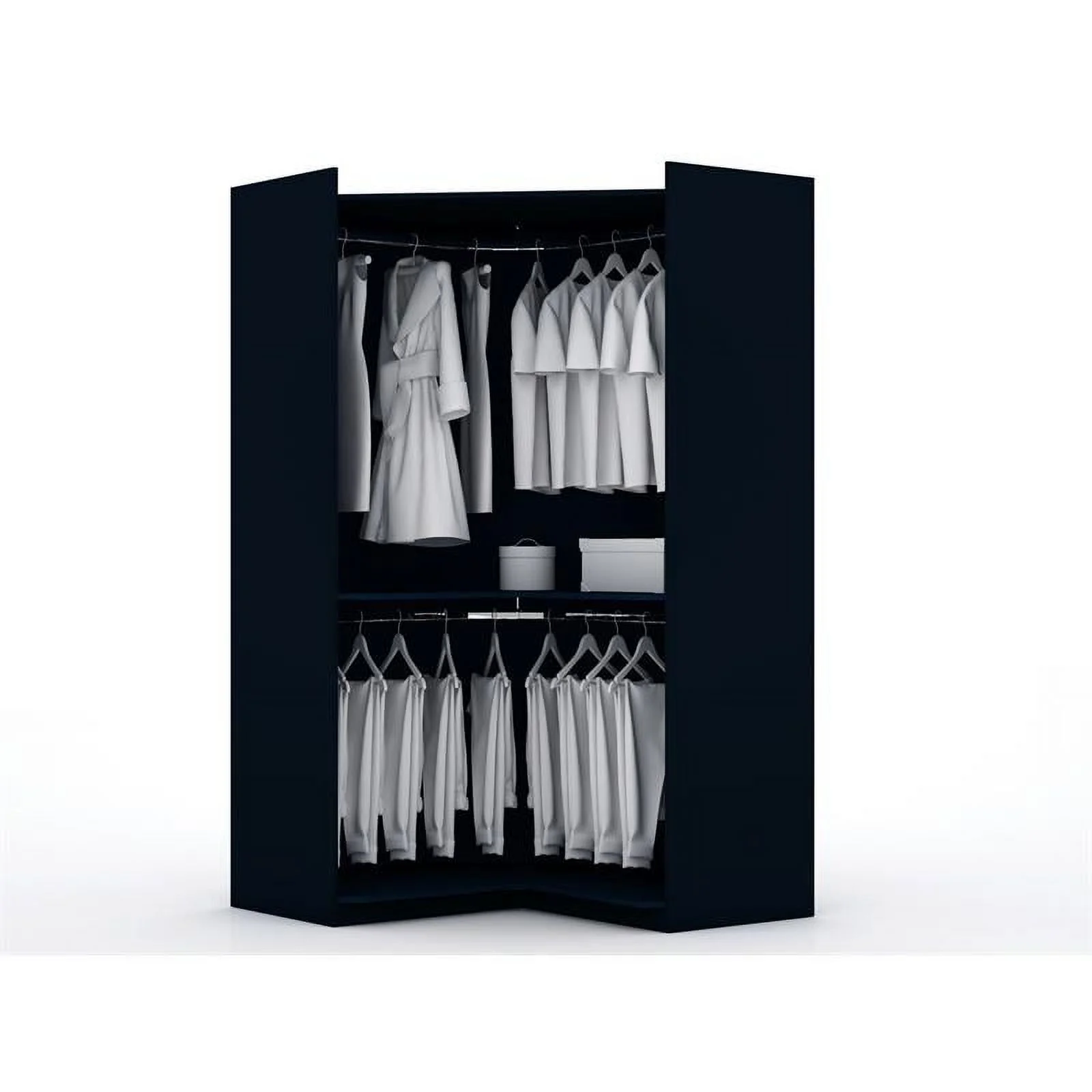 Atlin Designs Contemporary Wood Corner Wardrobe Closet in Midnight Blue