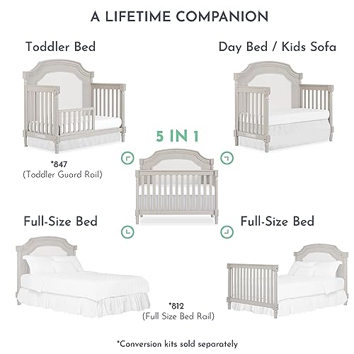 Evolur Julienne 5-In-1 Convertible Crib In Clay, Greenguard Gold Certified, Features 3 Mattress Height Settings, Sturdy And Spacious Baby Crib