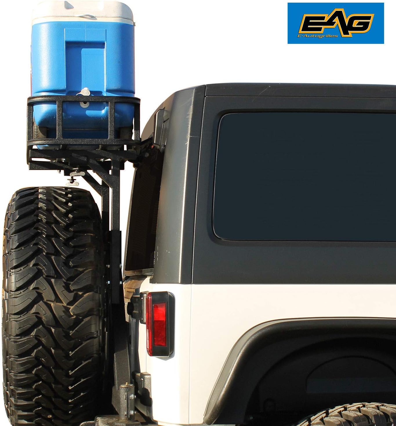 EAG Black Steel Rear Cargo Basket for Rear Bumper with Tire Carrier Fit for Wrangler 87-96 YJ 97-06 TJ 07-18 JK