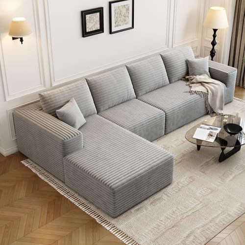 107.5" Cloud Modular Sectional Sofa with 1 Ottoman,Modern Minimalist Upholstered Couches, Comfort U Shaped Sofa for Living Room