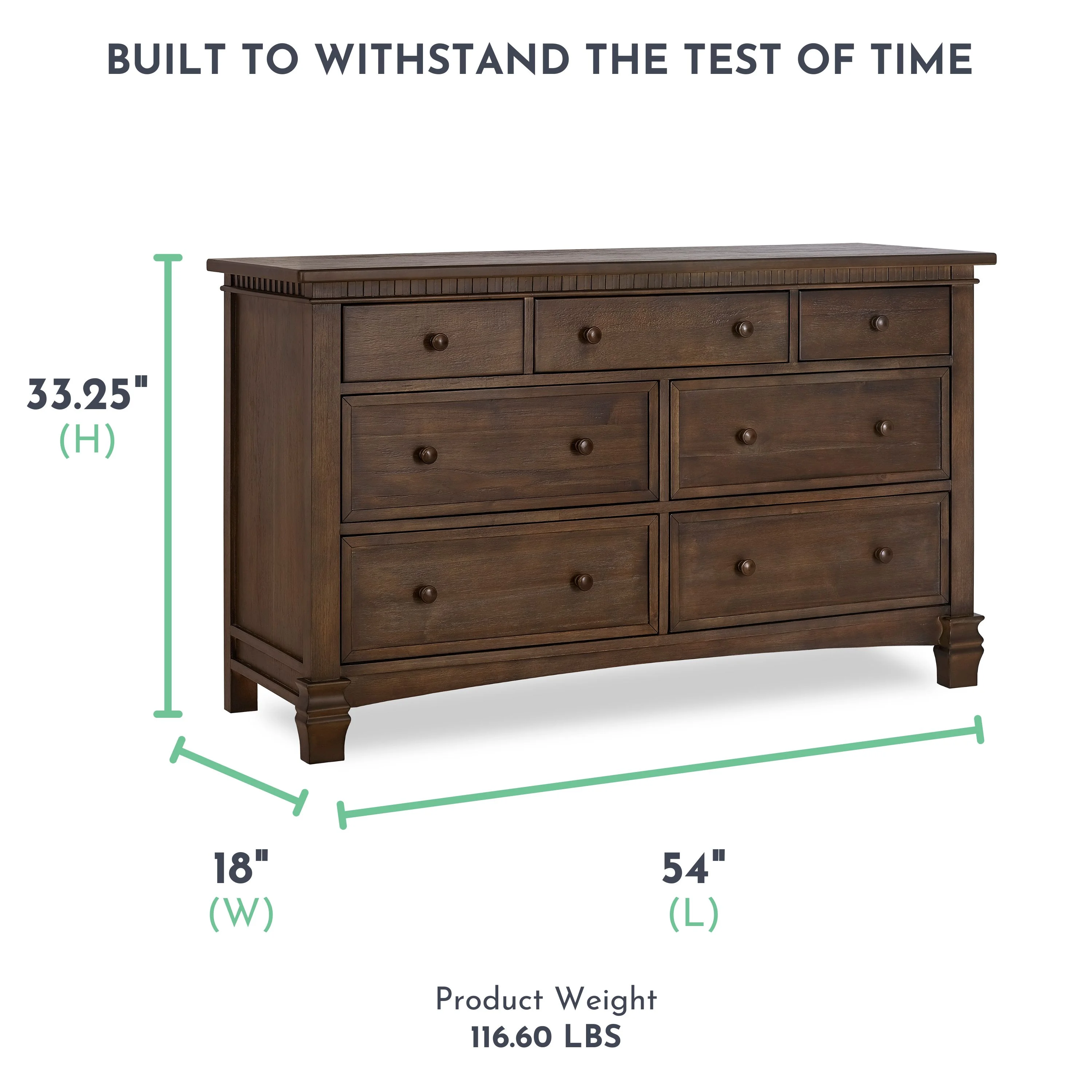 Evolur Cheyenne and Santa Fe Double Dresser, Antique Brown, 7 Drawers