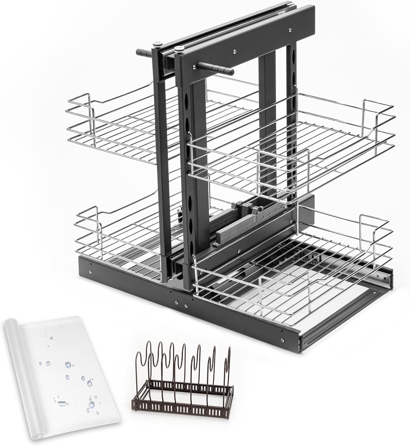 15-Inch Chrome Soft Close Blind Corner 4 Shelf Slide Out Kitchen Cabinet Organizer ​Opening Chrome Soft Close Blind Corner for Minimum Cabinet Size